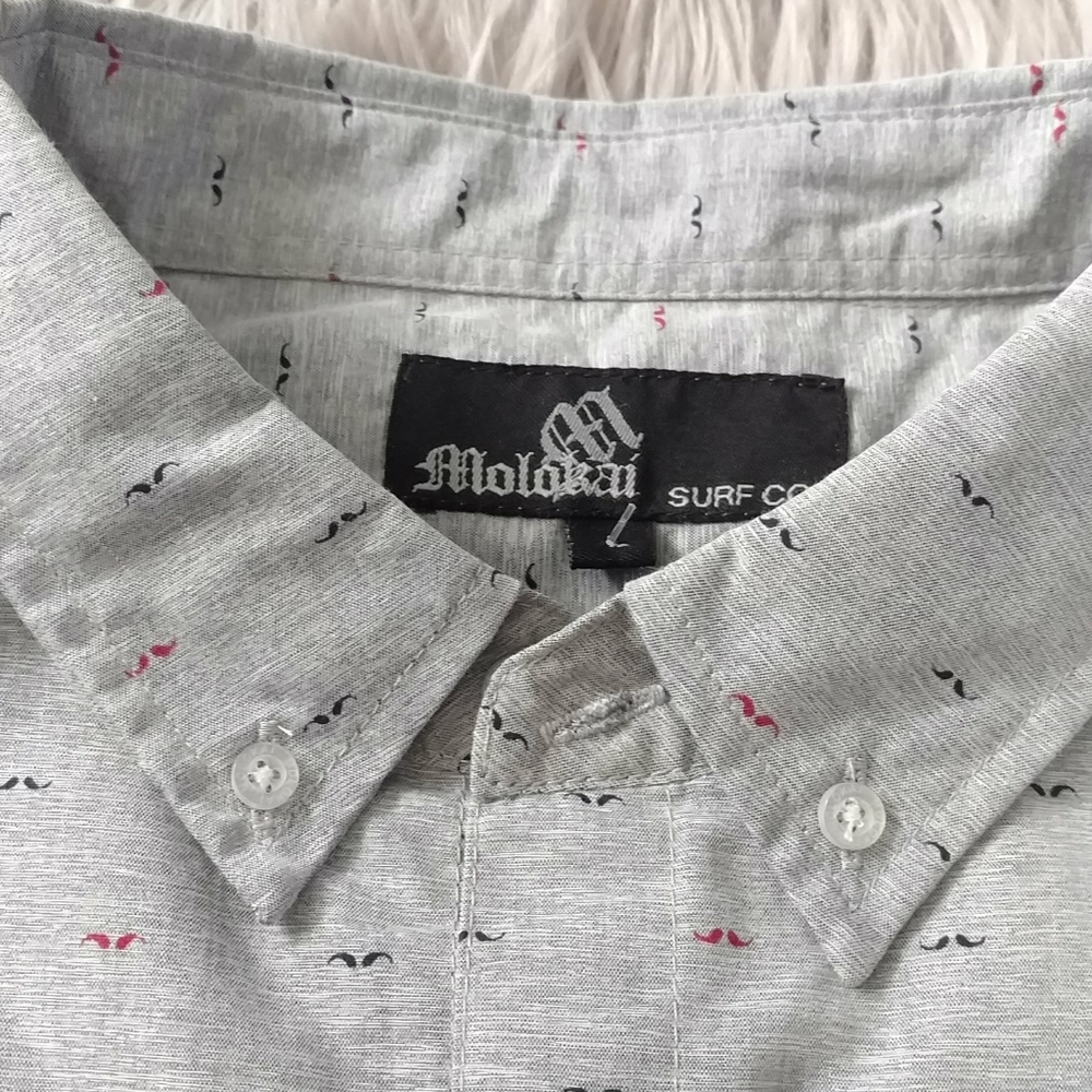 Men's button up. Mustache print.